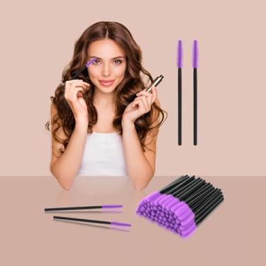 Imagem de 100 pincéis de rímel descartáveis, varinha de rímel de silicone roxo, kits de maquiagem de silicone macio para cuidados pessoais, extensões de sobrancelha e cílios