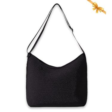 Imagem de POPUPS Bolsa tiracolo Hobo – Bolsa mensageiro ajustável de neoprene lavável com bolso interno e fecho de zíper (35,5 cm x 15,2 cm x 25,4 cm), Preto, Popups Bolsas de telefone da marca
