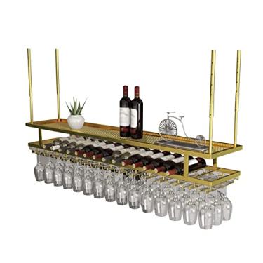 Imagem de (pt: Rack de taça de vinho, suporte de armazenamento de vinho vintage de 61 cm 78,7 cm, suporte de vinho de teto ajustável, suporte de garrafa de vinho montado no teto, para bares, restaurantes