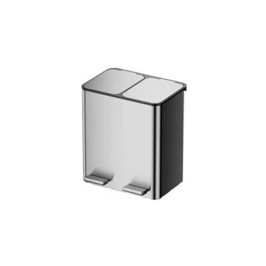 Imagem de CFGH6FDF Lixeira 18L/24L Lixeira doméstica de aço inoxidável grande lata de lixo classificada cozinha sala de estar escritório lixo duplo cesto de papel de lixo (prata, 18l)