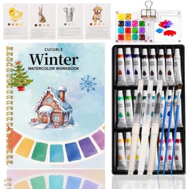 Imagem de Caderno de Aquarela com 24 Cores e Kit de Pintura com Pincel e Paleta 