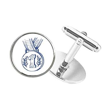 Imagem de DIYthinker Abotoaduras com clipe de punho redondo com medalha do campeonato de futebol azul