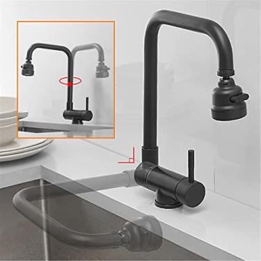 Imagem de Torneiras para pias de cozinha dentro das janelas, torneiras dobráveis para lavatórios, rotação de 360°, torneiras para cozinha com janela interna giratória, água quente e fria, torneira preta, 304, aço inoxidável 3 modos