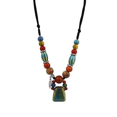 Imagem de MINACHI Boho Hippie Colar de Contas de Cerâmica Coloridas Joias Boêmia Presente para Mulheres, Pedra, Sem Pedra Preciosa