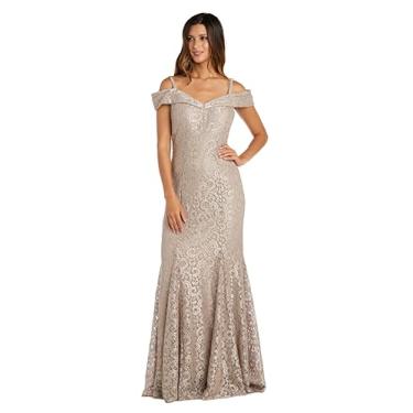 Imagem de R&M Richards Vestido feminino plus size de renda fora do ombro, Champanhe, 21 Plus Size