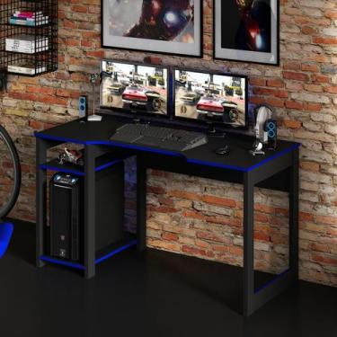 Imagem de Mesa para Computador Gamer 136x75cm ME4152 Preto Azul - Tecno Mobili