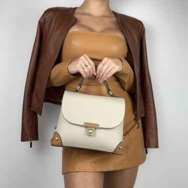 Imagem de Bolsa recuo em couro legitimo b.994, Bege caramelo