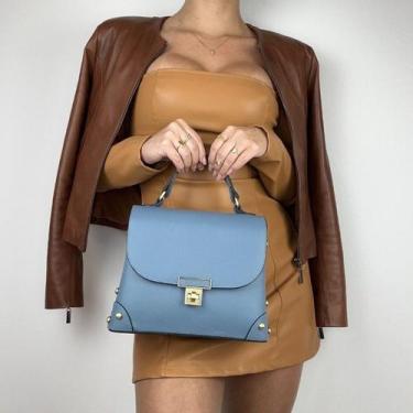 Imagem de Bolsa recuo em couro legitimo b.994, Azul porcelana