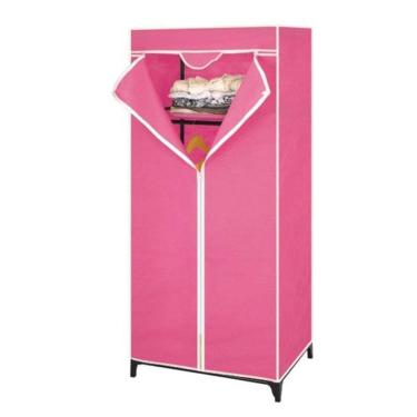 Imagem de Guarda-roupa Portátil Com Zíper E Cabideiro Organizador Dobrável Com Prateleiras Rosa