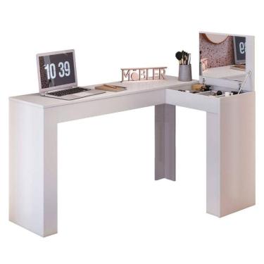 Imagem de Penteadeira Escrivaninha Em L Com Espelho E Organizador Jade Branco