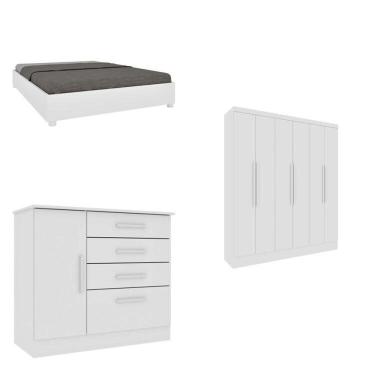 Imagem de Quarto Casal Completo Guarda Roupa 6 Portas Munique, Cama Casal Monaco E Cômoda Chicago Espresso Móveis Neve