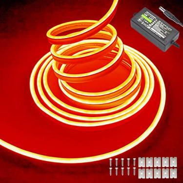 Imagem de dobestyou Fita de luzes LED neon laranja - 5 m 12 V CC 600 SMD2835 LEDs à prova d'água corda flexível para decoração interna/externa (inclui adaptador de energia)