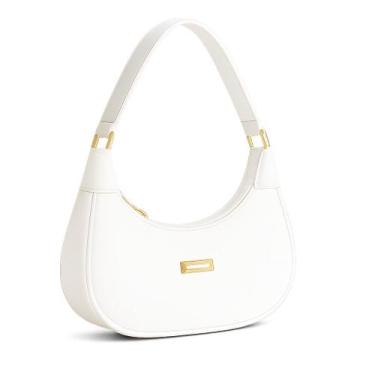 Imagem de Bolsa Meia Lua Feminina Preta Branca Baguete de Ombro Bege - NoBrand, 