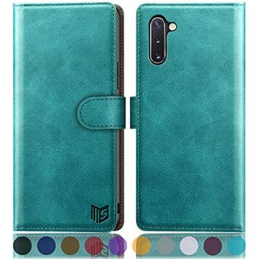 Imagem de SUANPOT Capa carteira para Samsung Galaxy Note 10 de 6,3 polegadas com bloqueio de RFID, porta-cartões de crédito, capa de telefone de couro PU flip book capa à prova de choque celular mulheres homens