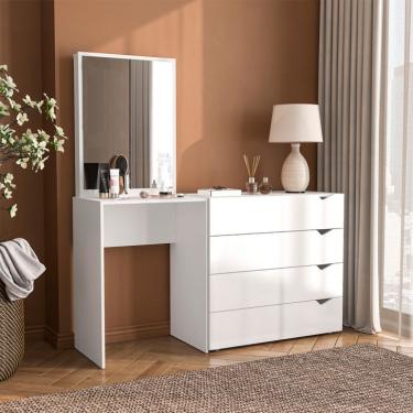 Imagem de Cômoda com Espelho Porto 4 Gavetas Branca