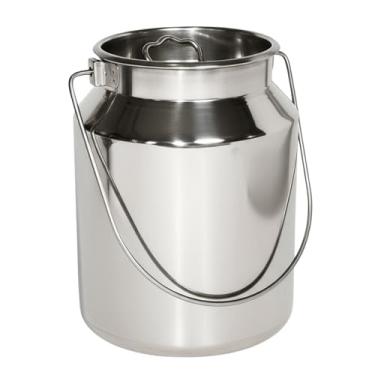 Imagem de Recipientes de aço inoxidável com tampas, jarra de leite de 1 galão sem costura, lata de leite, balde de leite, recipiente de armazenamento de líquido antivazamento com tampa apertada e alça giratória