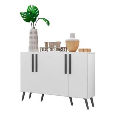 Imagem de Aparador Buffet 4 Portas Com Pés Retrô Viena Branco/preto - MULTIMOVEI