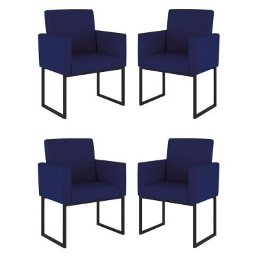 Imagem de Kit 04 Cadeiras Poltrona Decorativa Para Sala Quarto Preto Cor: Azul Marinho