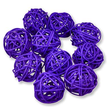 Imagem de Ougual Conjunto de 10 bolas de vime natural de vime para mesa de festa de casamento e decoração de Natal (diâmetro de 4 cm, roxo profundo)