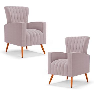 Imagem de Kit 02 Poltronas Decorativas Melody Com Pés Palito Bouclê Rosê - Abmaza