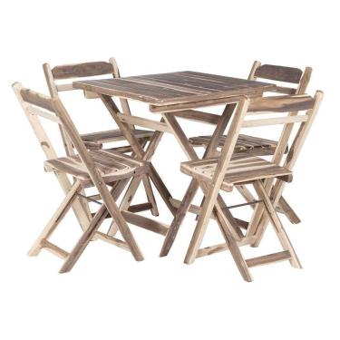 Imagem de Kit Mesa Dobrável Com 4 Cadeiras 100% Madeira Maciça Ypê Natural