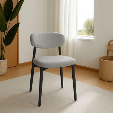 Imagem de Cadeira De Jantar Lucy Estrutura Aço Carbono Laminado Preto Com Estofado Linho Cinza