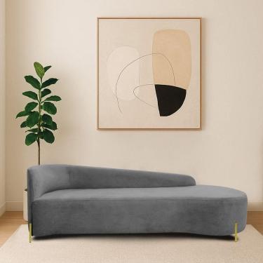 Imagem de Divã Recamier Orgânico França 180cm Lado Dir Pés Metal Dourado Bouclé Cor Cinza