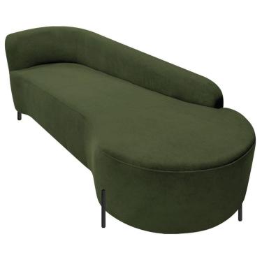 Imagem de Divã Recamier Orgânico França 220cm Lado Dir Pés Metal Preto Linho Cor Verde