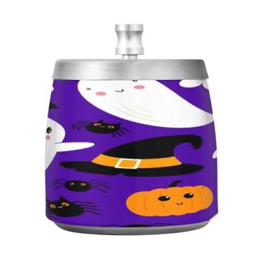 Imagem de Qilmy Cinzeiro de aço inoxidável Cute Ghosts com tampa - Cinzeiro de cigarro à prova de vento sem cheiro sem fumaça para casa, escritório, carro, pátio, varanda (uso interno e externo)