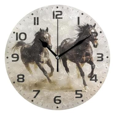 Imagem de JUZIHAI Relógio de parede vintage para cavalos de corrida, silencioso, redondo, sem tique-taque, operado por bateria, fácil de ler, relógio decorativo de parede para casa, cozinha, sala de estar