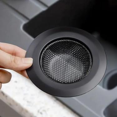 Imagem de Cesto de drenagem de pia de aço inoxidável preto - 1 pacote, coletor de ralo de pia de cozinha e banheiro, filtro de cabelo de malha fina e detritos com alça para facilitar a limpeza