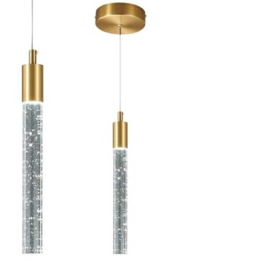 Imagem de Pendente Moderno Led Tubo Cristal Bolhas Dourado Cabo 2m Luz