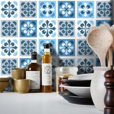 Imagem de Adesivo Destacável Azulejo para Cozinha Manresa Azul - TaColado, 20 x 