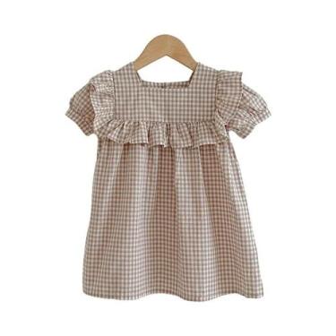 Imagem de Macacão De Verão Para Bebês Meninas Com Estampa Quadriculada, Vestido 