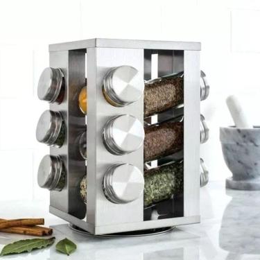Imagem de Porta Tempero 12 Potes Condimento Inox Vidro Giratorio Cozinha Restaurante