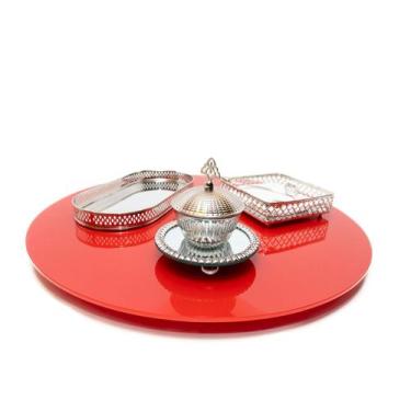 Imagem de Centro De Mesa Giratório Vidro Temperado 6mm Vermelho 60cm - Tuberias