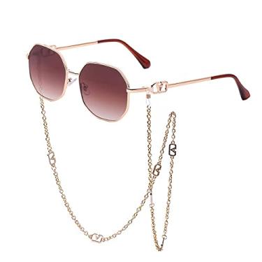 Imagem de Óculos de sol quadrados fashion femininos com corrente designer de luxo vintage óculos de sol para senhoras retro irregulares óculos, marrom c2, china