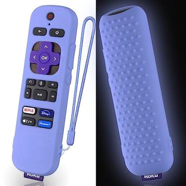 Imagem de Capa de silicone para controle remoto Roku Voice TV RCAL7R/Roku Express/Roku Streaming Stick TV Remote Capa protetora de silicone para controle remoto Roku TV com cordão, azul brilhoso