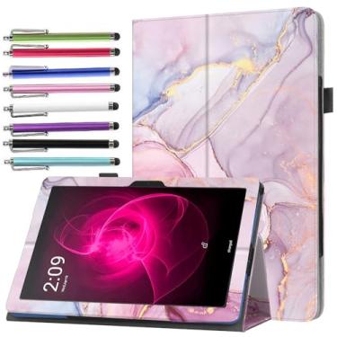 Imagem de elitegadget Capa para tablet TCL TAB 10 NXTPAPER 5G 10,4 polegadas modelo 9199S - Capa de couro PU fina e leve + 1 caneta Stylus (mármore rosa)