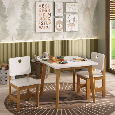 Imagem de Conjunto Infantil Sofia Mesa + 2 Cadeiras Madeira de Pinus / Mdf Branco /Mel