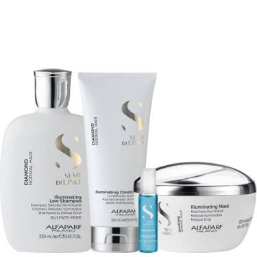 Imagem de Kit Diamond Shampoo, Condicionador, Máscara e Ampola - Alfaparf - Alfa