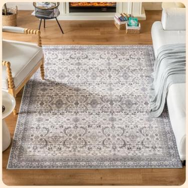 Imagem de Istana Tapetes de área de 12 x 18 cm - Tapete bege rosa claro - Tapete de área para crianças e animais de estimação Boho para sala de estar - Tapete não derramado e dobrável para sala de jantar