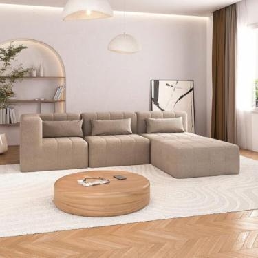 Imagem de Sofá Modular de Canto 02 Poltronas 01 Canto e 01 Puff Cabecasa Madeiramadeira Taupe