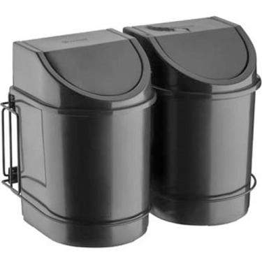 Imagem de Lixeira Deslizante Dupla 24L Suporte Aramado Preto Fosco com Dois Cest