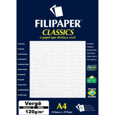 Imagem de Papel A4 Vergê Branco 120G - Caixa com 50 Folhas - Filiperson