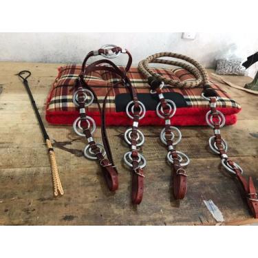 Imagem de Kit Para Cavalgada Cabeçada Argolada Manta Forrada Redea Grossa Tala C