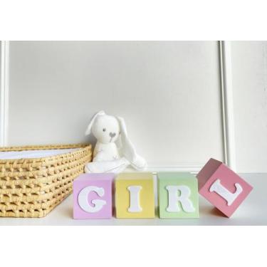 Imagem de Cubos Decorativos Girl Menina C228 Madeira Sala Quarto Infantil Bancad