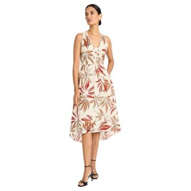 Imagem de Maggy London Vestido feminino com estampa botânica alta e baixa gola V cruzado nas costas para ocasiões especiais, Creme/couro marrom, 36