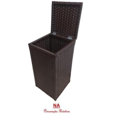 Imagem de 2 cesto de roupa suja fibra sintetica vime respiravel argila - NA - De