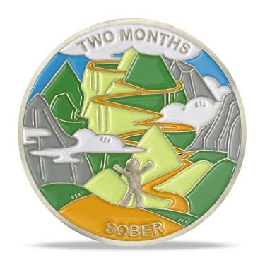 Imagem de Presentes de moeda de sobriedade de 2 meses | Moeda AA Mountain Road - Medalhão de chip AA HA com citação motivacional | Presentes de narcóticos alcoólicos anônimos para o mês de aniversário e ano